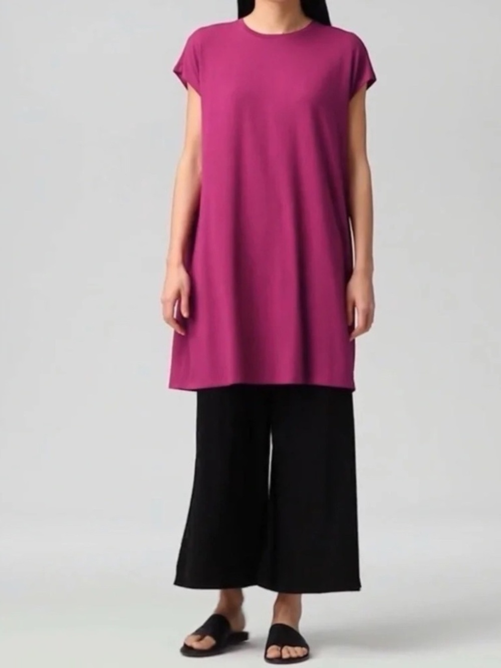 Eileen Fisher Fine Jersey Cap Sleeve Dress Berry Tencel Size Small